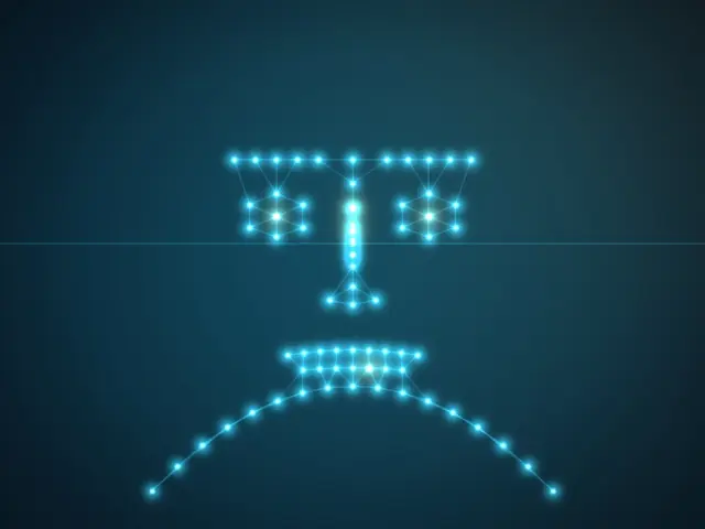 Glowing facial landmark mesh representing optional facial micro-expression analysis