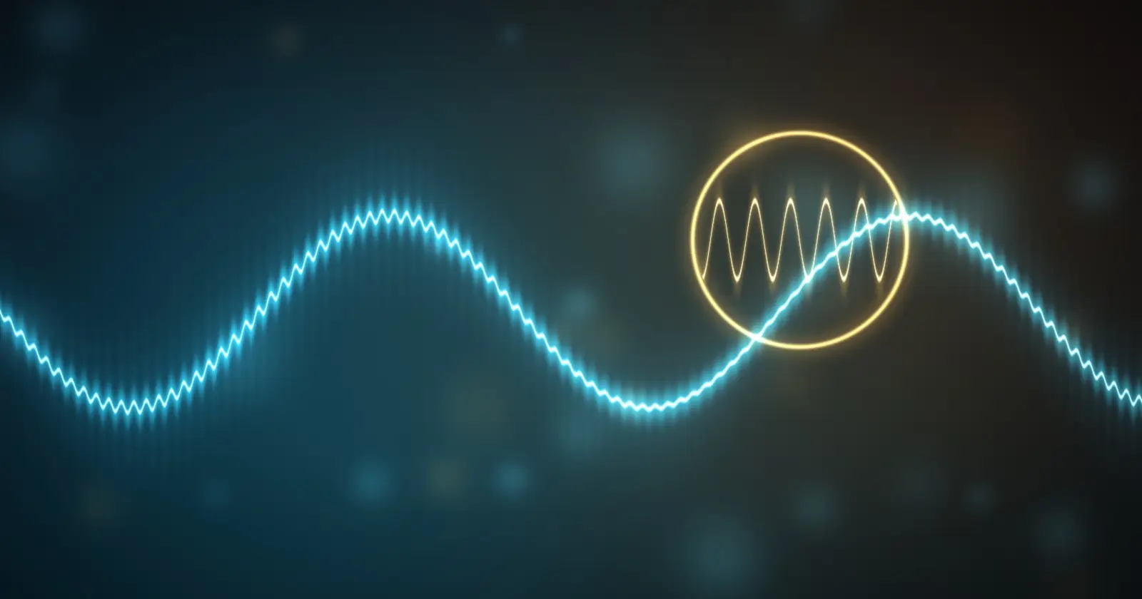 A glowing waveform with a magnified inset revealing a fine, fast micro-tremor riding on the slower wave