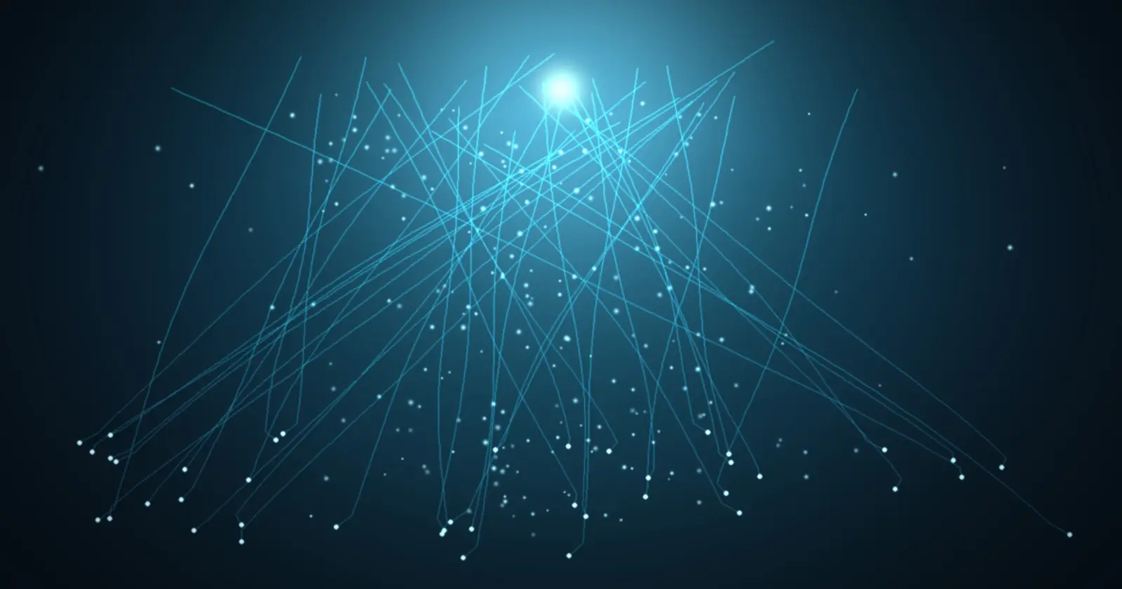 Streams of glowing data points rising from many devices toward a bright cloud
